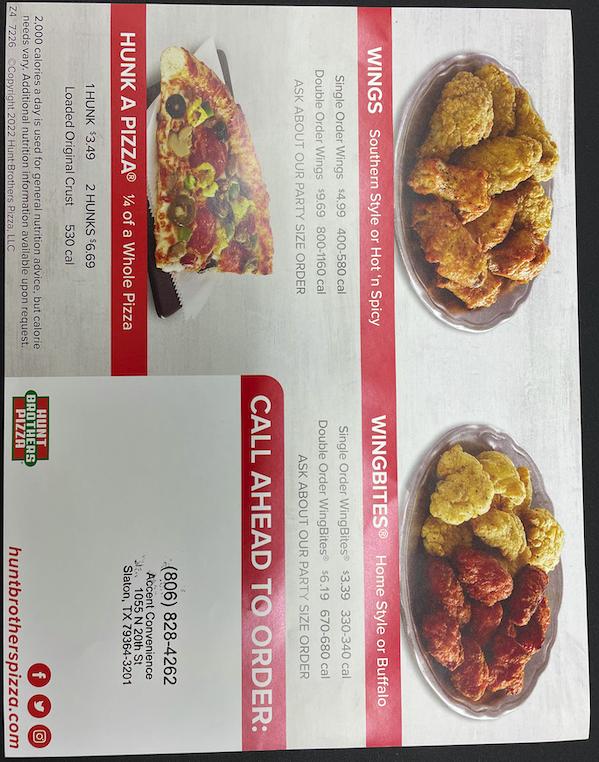 Hunt Brothers Pizza Menu image 1